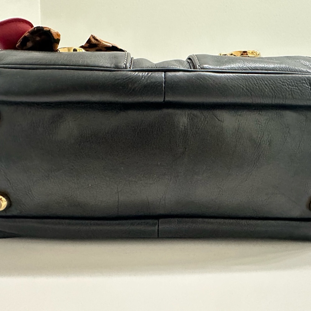 Marc Jacobs Black Leather Satchel with Gold Hardware and Leopard Charm - Picture 3 of 5